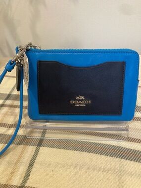 Coach Blue and Black Leather Wristlet Clutch